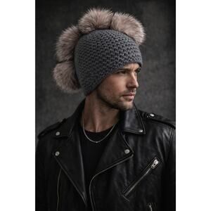 Thom Browne Mohawk Beanie Gray Cashmere Fur Pom Pom Luxury Streetwear Luxury NWT